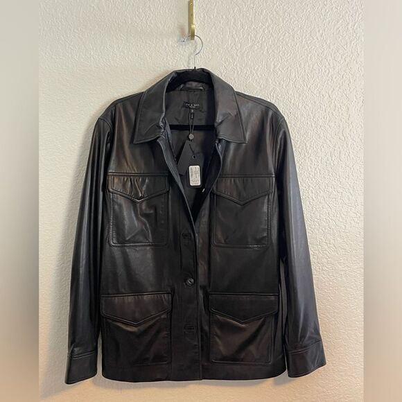 Rag and bone Kaye Leather shirt Jacket. 90’s Monica Leather Shacket Large NWT - Picture 10 of 11